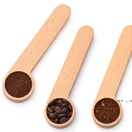 Design Wooden Coffee Scoop With Bag Clip Tablespoon Solid Beech Wood Measuring Tea Bean Spoons Clips Gift Wholesale RRA9985