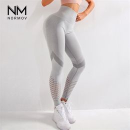 NORMOV Casual Women Leggings Fitness High Waist Push Up Patchwork Hollow Out Spandex Leggin Seamless Femme Leggings 211204