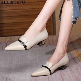 ALLBITEFO size 34-42 real genuine leather women high heels pointed toe fashion sexy high heel shoes women heels shoes 210611