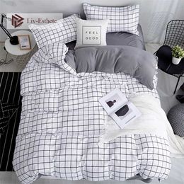 Fashion Classic Black White Grid Bedding Set Double Queen King Bed Linen Bedsheet Duvet Cover Pillowcase for Kids Adults 211007
