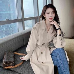 Fashion Fall /Autumn Casual Vintage Double breasted Simple Classic Long Trench Women Coat Oversize Female Windbreaker 210417