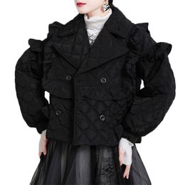 Women Cotton Coat Winter Fashion Ladies Loose Design Sense Wood Ears Elegant Slim Short Jacket Female LR1323 210531