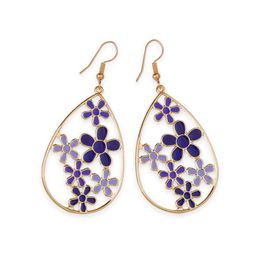 Gold Colour Drop Earring For Women Flower Earrings Red Blue Black Green Colourful Ear Fashion Jewellery Womens Accessories Dangle & Chandelier