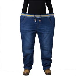 Jeans men elastic waist plus size full length denim pants very big 36 to 48 210723