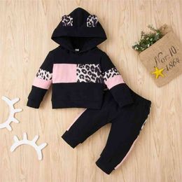 Arrival Autumn and Spring Baby Girl Sweet Leopard Baby's Sets Colour Black Patchwork Clothing 210528