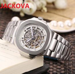 factory quality Mens Women Automatic Mechanical Watch Full 904L Stainless Steel Blue Black Hollow Dial Skeleton Square WristWatches Super luminous montre de luxe