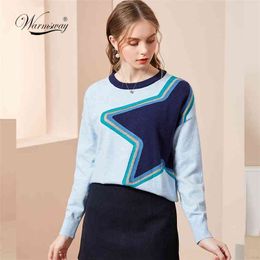 Harajuku Women Star Pattern Oversized Pullover Sweater Long Sleeve Knitted Jumper E-girl 90s Streetwear C-105 210812