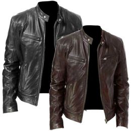 Mens Fashion Leather Jacket Slim Fit Stand Collar PU Jacket Male Anti-wind Motorcycle Lapel Diagonal Zipper Jackets Men 5XL 211009
