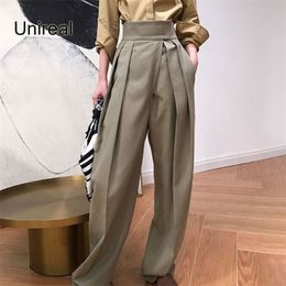 Unireal Autumn Fashion Women Wide Leg Pants High Waist Casual Trouser Streetwear Chic Vintage Loose Palazzo 210925