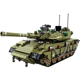 Military Main Battle Tanks Israel Merkava MK4 Tank Building Blocks WW2 Soldier Police Army Bricks Children Toys Gifts 1730pcs Q0624