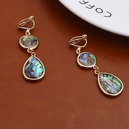 Japan Luxury Natural Abalone Shell Teardrop Pendant Clip on Earrings No Pierced New Zealand Shell Ear Clips for Women Jewelry