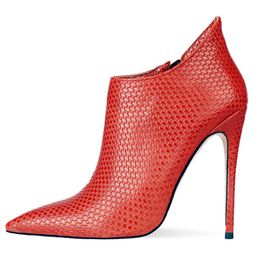 Boots Fashion Women's Ankle Snake Leather Red Blue Short Female Shoes Pointed Thin High Heels Party For Women