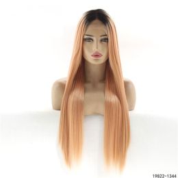 Silky Straight Ombre Color Synthetic Lace Front Wig 12~26 inches Long Simulation Human Hair Wigs 19822-1344