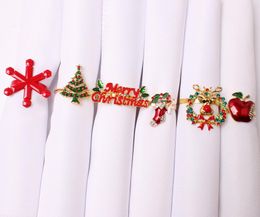 Christmas Napkin Rings Alloy Cartoon Bell Santa Claus Snowflake Elk Hotel Home Decoration Diamond Napkins Holders 17 styles