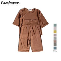 New 2pcs/set Children Pyjamas Baby Boys Girls Cotton Sleepwear Five-point Sleeve Tops+Short Pants Homewear Pyjamas Clothing Sets 210413