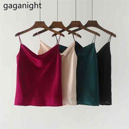 Sexy Women Satin Silk Vest Sleeveless Solid Camis Autumn Office Lady Bottom Shirt KoreanTank Tops Club 210601