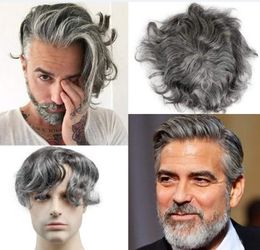 Straight Male Wigs 1b Grey Full PU Toupee 32mm Wave 10A Indian Virgin Human Hair Units for Mens Fast Express Delivery