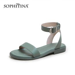 SOPHITINA Sandals for Women Concise Open Toe Solid Flats Flip Flops Summer Comfortable Flat Slides with Ankle Strap Buckle PO693 210513