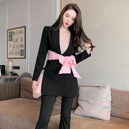 Women's Suits & Blazers Fashion Women Professional Single Breasted Long Sleeve Elegant Temperament Sexy Hollow Lace-up Bow Cute Blazer Coat