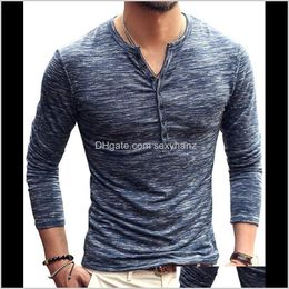 T-Shirts Tees & S Clothing Apparel Drop Delivery 2021 Blouse Reveals Stylish Casual Slim T Henley Shirt Mens Solid Colour Clothes Black Khaki