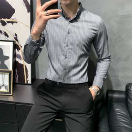 Striped Shirts Men Long Sleeve Slim Fit Male Business Casual Dress Shirts Social Party Tops Men Clothing Chemise Homme 210527