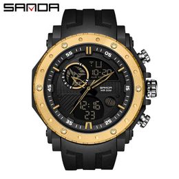 SANDA 6012 Brand Men Digital Quartz Watch Military Sports Dual Display Date Week Clock Waterproof Electronic Wristwatch Relogio G1022