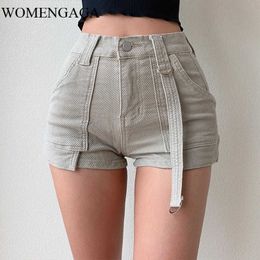 WOMENGAGA Street Girls Casual Overalls High Waist Slim Hip-lifting Straight Denim Shorts Sexy Womens 8R6U 210603