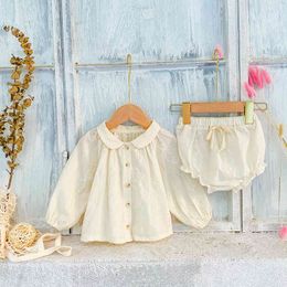 Newborn Baby Girl Clothes Spring New Style Fairy baby Small fragrance style Beige long sleeve suit 2pcs printing clothes 210413