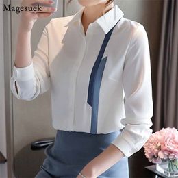 Professional OL White Tops Elegant Autumn Fashion Stripe Shirt Office Lady Chiffon Long Sleeve Shirts Women Blouses 10613 210518