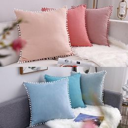 Cushion/Decorative Pillow Nordic Soft Suede Pillowcase Throw Solid Cushion Cover Square Decorative Sofa Bed With Ball Car Home Pure Colour