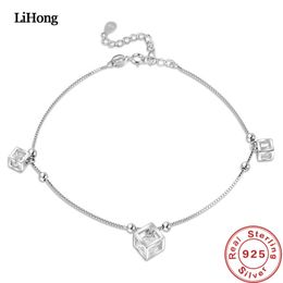 925 Sterling Silver Cubic Zirconia Crystal Anklet Woman Jewellery