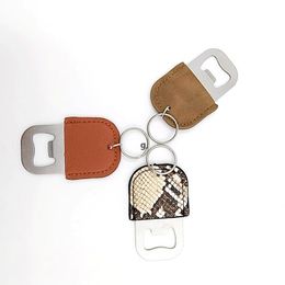 Stainless Steel Bottle Opener Keychain Pendant PU Leather Keychain Household Kitchen Tool Corkscrew Keyring RRD13165