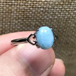 Cluster Rings 8x6mm Genuine Natural Blue Larimar Ring Jewelry For Woman Man Crystal Silver Water Pattern Stone Beads Adjustable