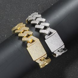 Hip Hop 3 Rows CZ Stone Paved Bling Iced Out 18mm Square Cuban Link Bangle For Men Rapper Jewelry Drop Chain