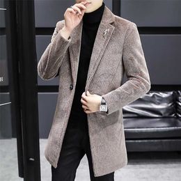 Autumn Winter Woollen Coat Men's Mid-length Korean Slim-fit Casual Business Trench Windbreaker Men Social Streetwear Overcoat 211122