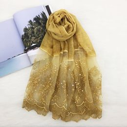 Women floral lace beads scarf luxury bandhnu cotton muslim hijab scarves wraps pearl headband shawls pashmina 180*90cm