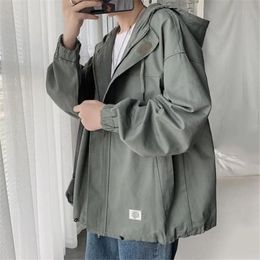 Men's Jackets 2021 Autumn Men Hoodie Chic Coats Solid Colour Leisure Baggy Pocket Hooded Harajuku Outerwear Streetwear Tops