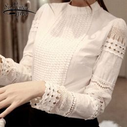 women high quality blusas femininas blouses 's shirt elegant hollow out lace Slim chiffon blouse tops 8H98 210427