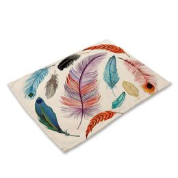 Mats & Pads High Quality Feather Santa Printed Cotton And Linen Western Placemat Rectangle