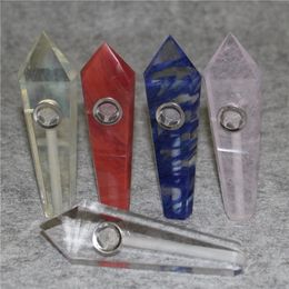 colorful stone hand spoon pipes Crystal glass heady pipe smoking pocket mini tobacco bong