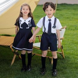 Clothing Sets Kid Korean Japanese Navy Blue School Uniform For Girls Doll Collar Dress Boys White Shirt Shorts Clothes Set Student Outfit Su