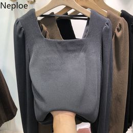Neploe Temperament Square Collar Shirts Sweet Puff Sleeve Slim Fit Short Blouses Vintage Tops Women Blusas Mujer De Moda 210422