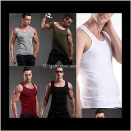 Mens Underwear Apparel Drop Delivery 2021 Wholesale Men Slim Plain Basic Fit Tank Tops Vest Sleeveless Sports Gym Tshirt Undershirt Blouse Hb