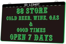 LC0457 Store Cold Beer Wine Gas Good Times Open 7 Days Light Sign 3D Engraving