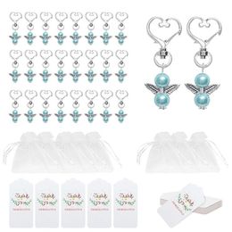 72pcs Creative Keychains Set Wedding Party Mesh Storage Pouch Key Rings Angel Wing Pendant Hanging Tag Cards Key Holder Gift 211109