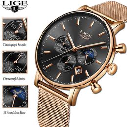 Women Gift Clock LIGE Fashion Brand Quartz Wristwatch Ladies Luxury Rose Gold Watch Female Relogio Feminino 210616