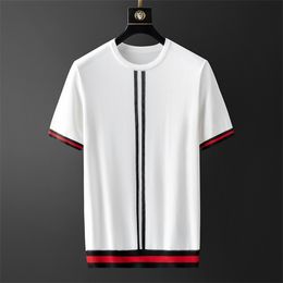 Minglu Summer Mens T-shirts Luxury Round Collar Short Sleeve Kintted Casual Male T-shirts Fashion Slim Fit Man T-shirts 3xl 210409