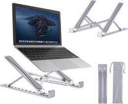 Adjustable Laptop Stand, Portable & Foldable Sturdy Computer Ventilated Riser Mount, Aluminium Laptop Desk Holder with 9 Levels Height Adjustment - Storage Bag Included