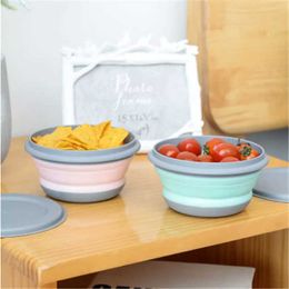 3pcs Folding Bowl Outdoor Camping Tableware Sets Lunch Box Portable Salad With Lid For Nature Hike Cooking Supplies 210709