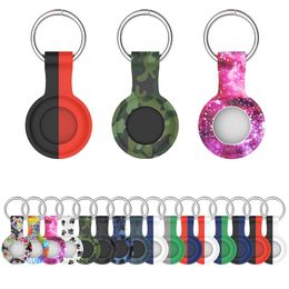 Two-color Cases for Apple Airtags Locator Tracker Anti-lost Device Camouflage Printing Silicone Protective Cover Metal Ring Keychain 16 Colours